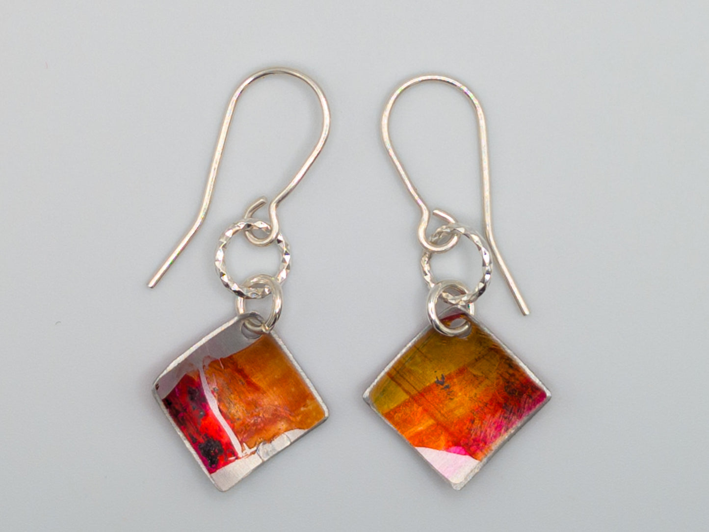 Red and orange small square earrings