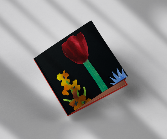 Maroon Tulip with Apricot Hyacinth and Blue Clematis by Nerys Johnson Notebook