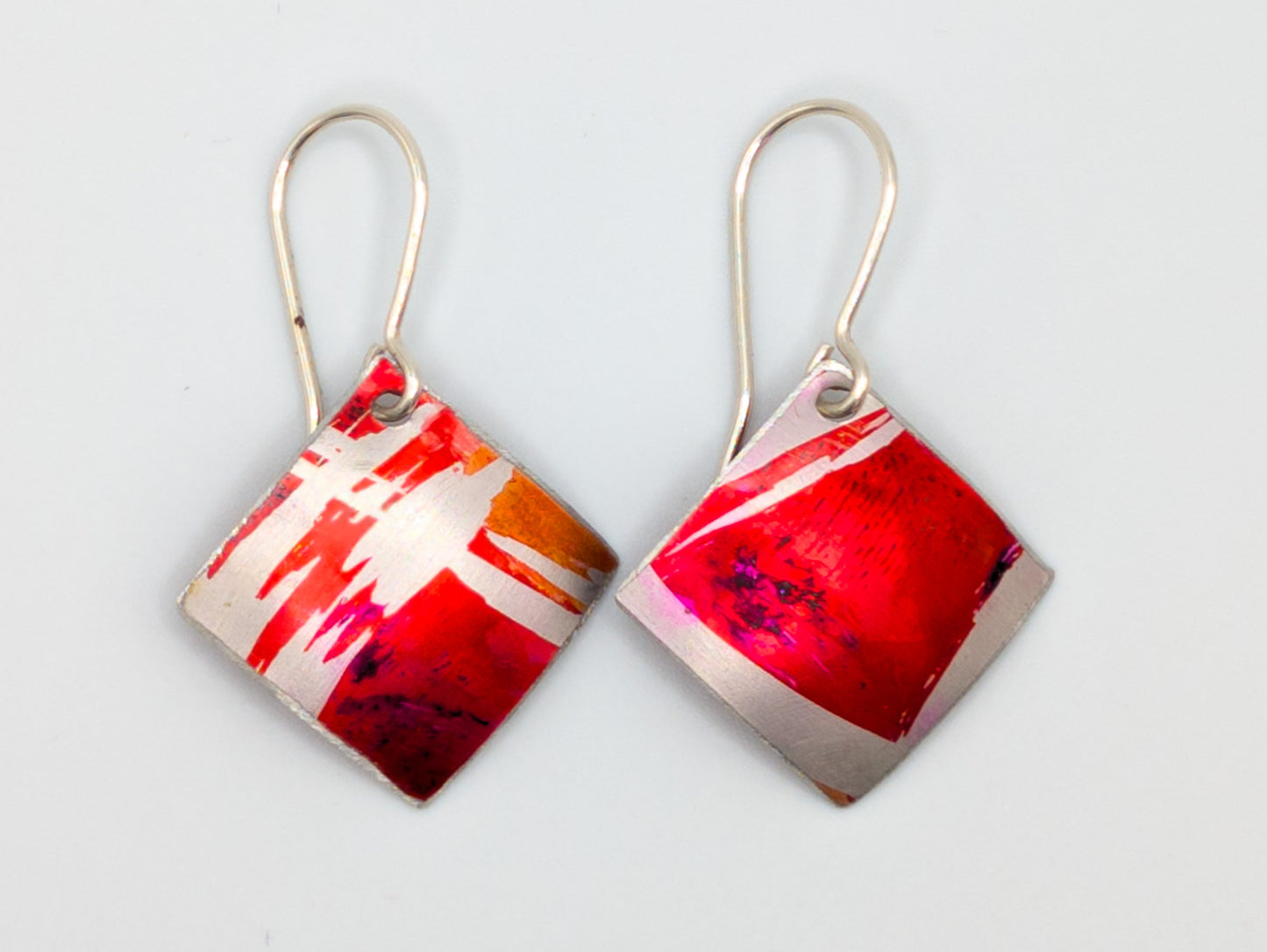 Hot pink and orange square earrings