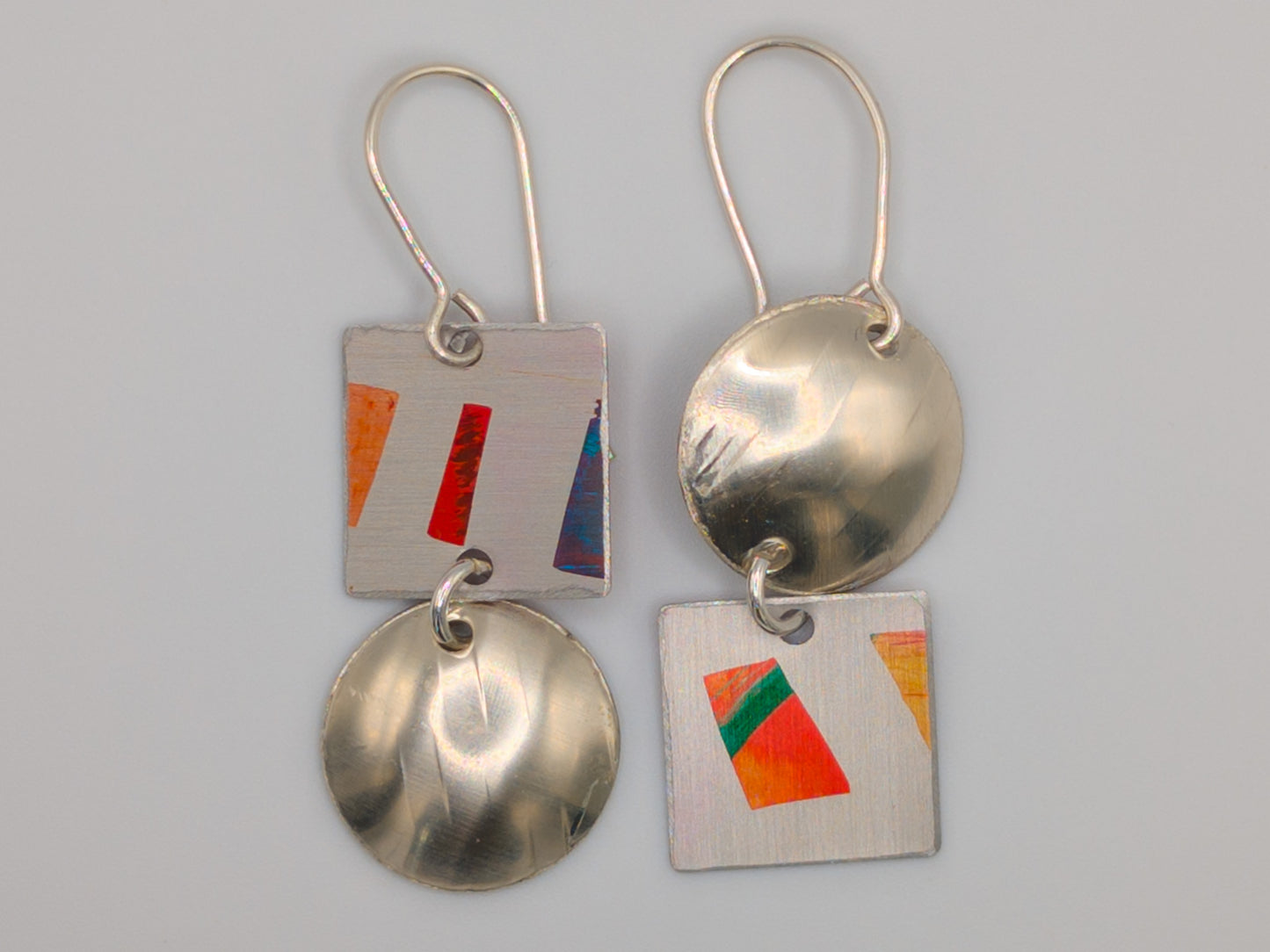 Mixed colour disc and square earrings