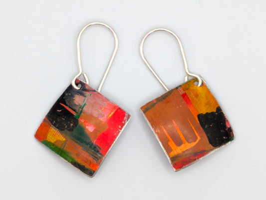 Mixed colour square earrings