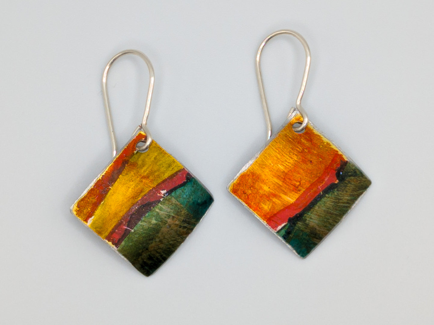 Yellow and orange square earrings